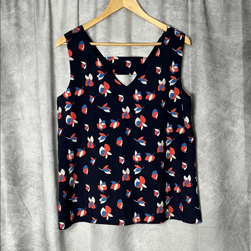 ANTHROPOLOGIE W5 Navy, Orange, Periwinkle & Cream Floral Tulip Pattern Tank Top - Picture 6 of 10